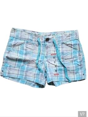 Unionbay Y2K Plaid Low Rise Cargo Shorts NWT Size 5 Blue Beach Festival